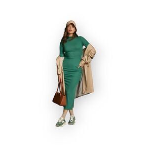 Sundry Long Sleeve Mock Neck Side Slit Midi Dress